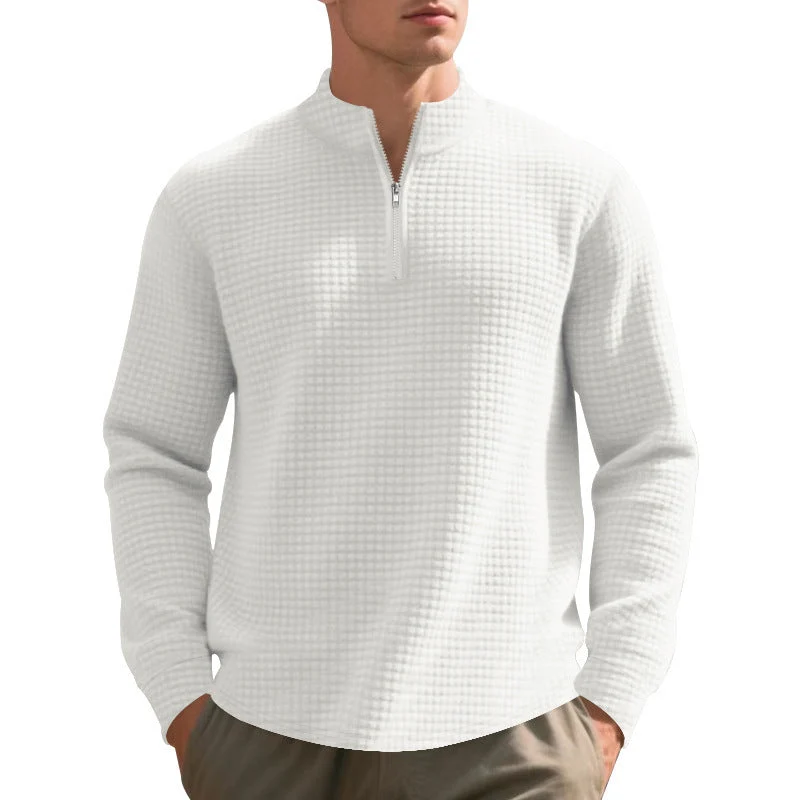 Herren nan urbaner Halbzip-Pullover mit feiner Quadratstruktur und hohem Stehkragen Drune