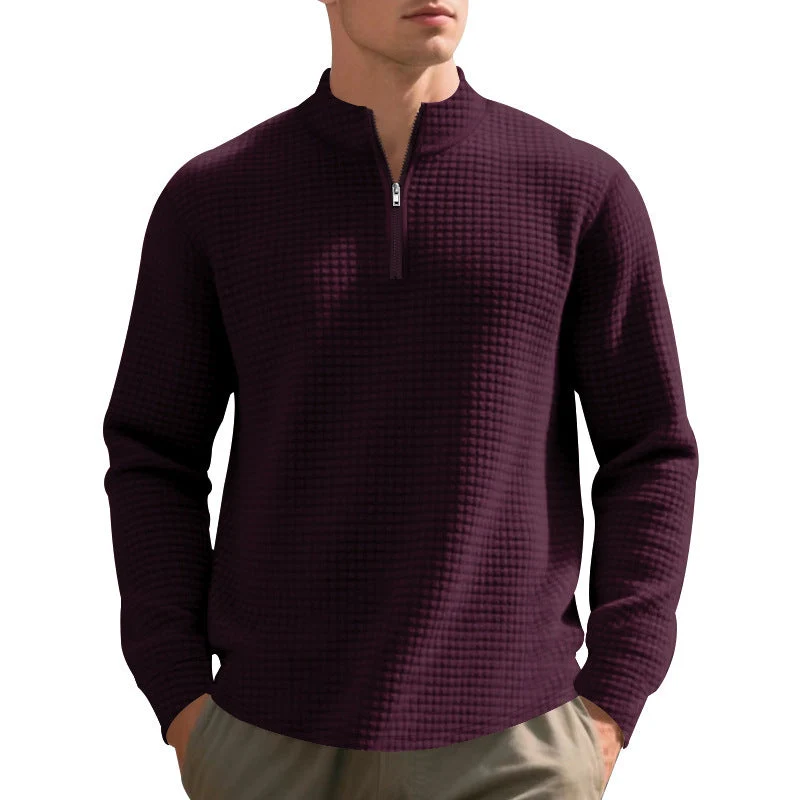 Herren nan urbaner Halbzip-Pullover mit feiner Quadratstruktur und hohem Stehkragen Drune