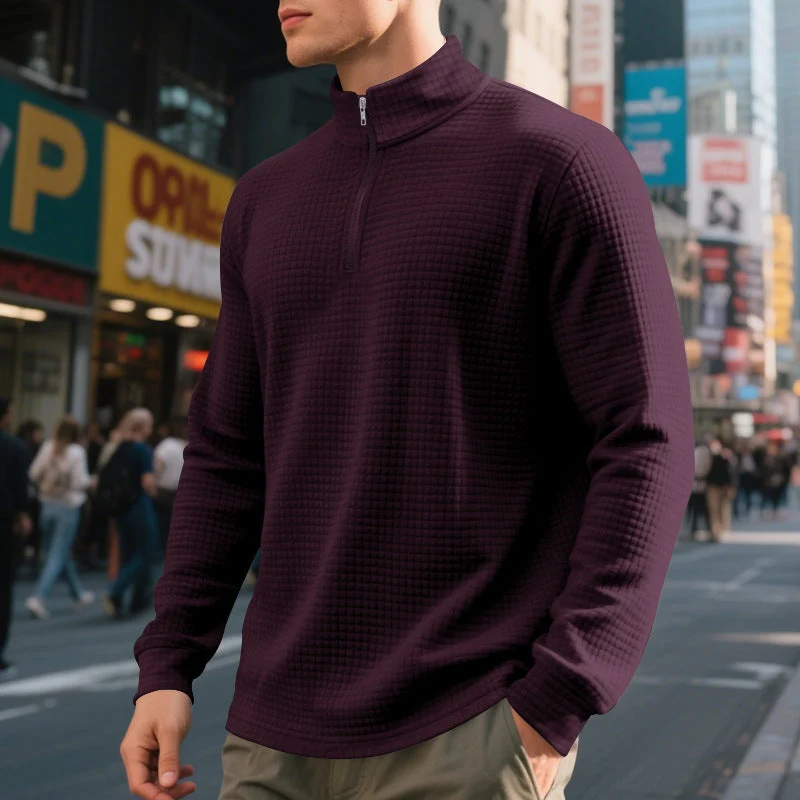 Herren nan urbaner Halbzip-Pullover mit feiner Quadratstruktur und hohem Stehkragen Drune