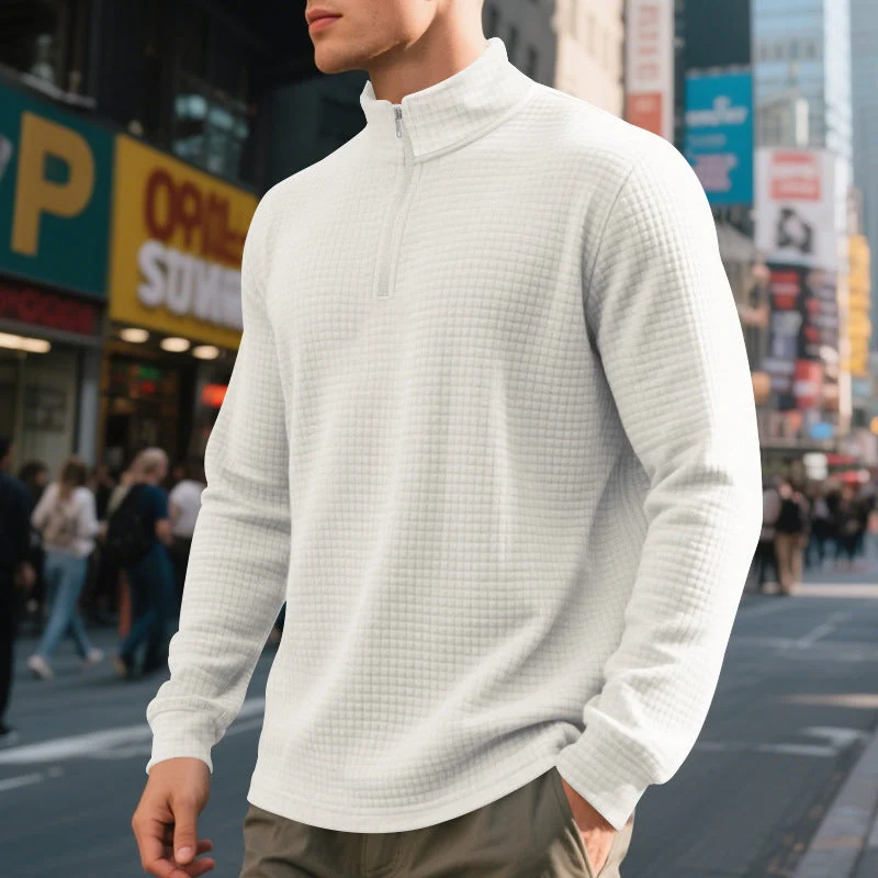 Herren nan urbaner Halbzip-Pullover mit feiner Quadratstruktur und hohem Stehkragen Drune