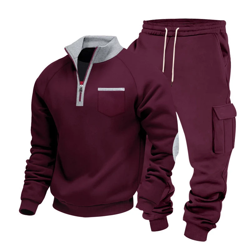 Herren nan Sweatset mit halbem Reißverschluss, Brusttasche und Cargo-Jogger Drune