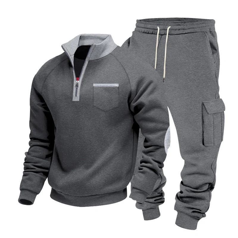 Herren nan Sweatset mit halbem Reißverschluss, Brusttasche und Cargo-Jogger Drune