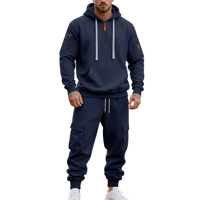 Herren nan technischer Cargo-Jogginganzug mit Halbzip, Kapuze und Mehrfachtaschen Drune