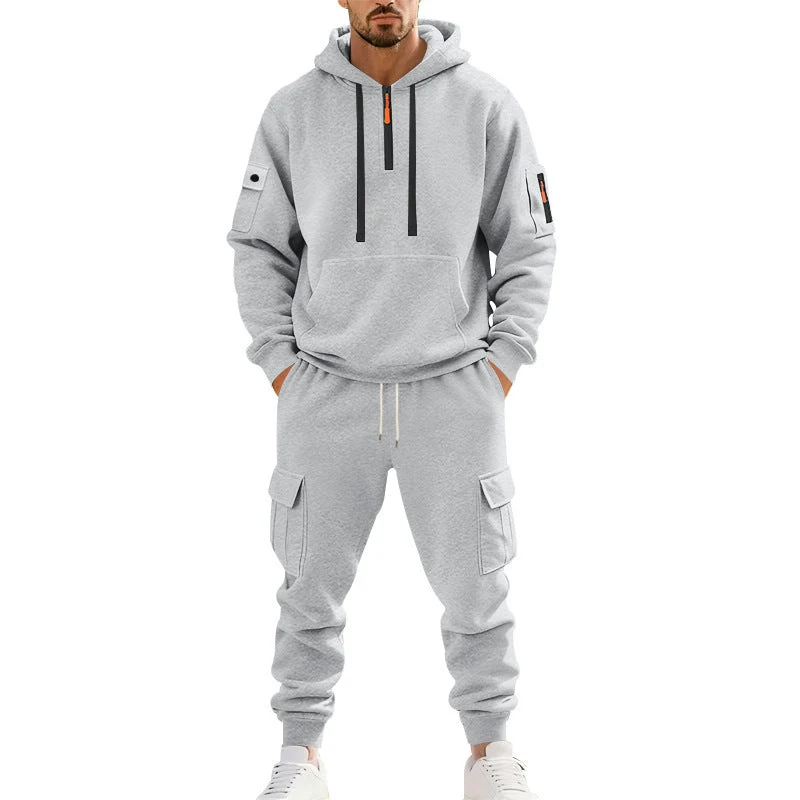 Herren nan technischer Cargo-Jogginganzug mit Halbzip, Kapuze und Mehrfachtaschen Drune