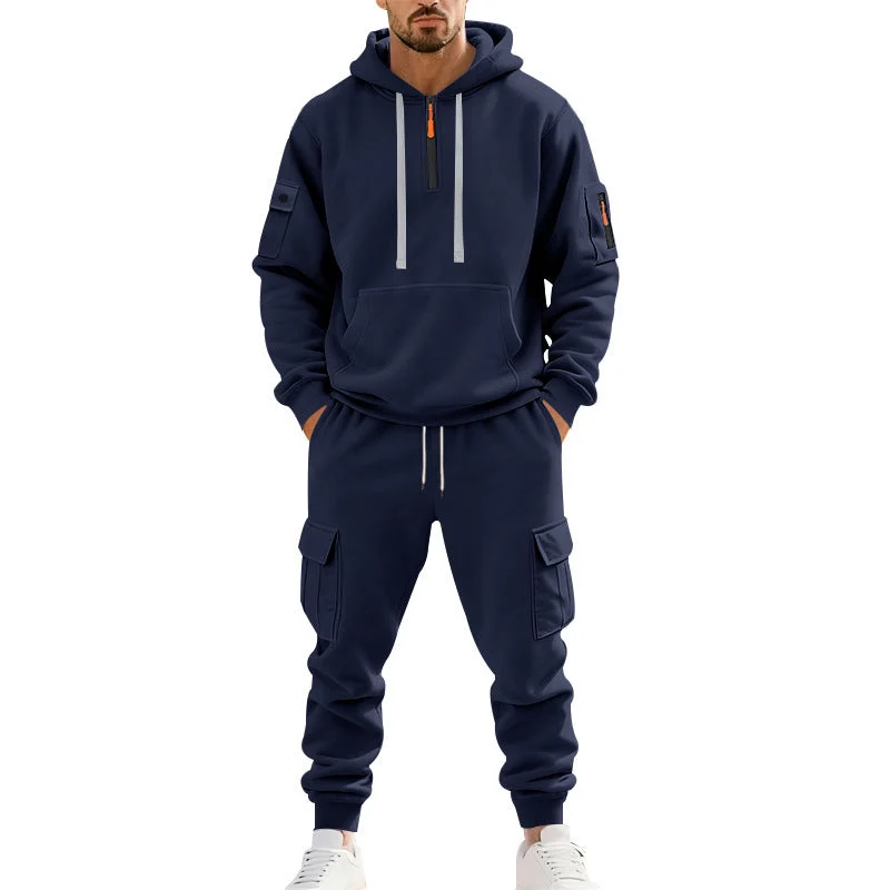 Herren nan technischer Cargo-Jogginganzug mit Halbzip, Kapuze und Mehrfachtaschen Drune