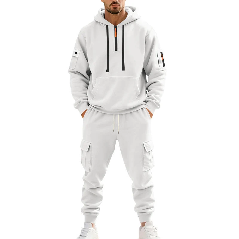 Herren nan technischer Cargo-Jogginganzug mit Halbzip, Kapuze und Mehrfachtaschen Drune