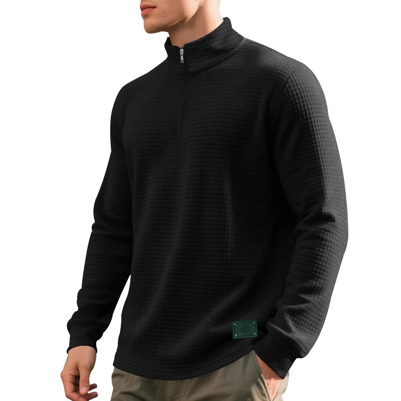 Herren nan strukturierter Waffelstrick-Pullover mit kurzem Reißverschluss und lässigem Schnitt Drune