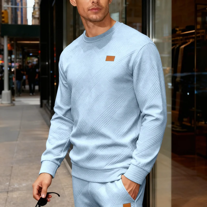Herren nan strukturierter Baumwollstrickpullover mit Rautenstruktur, Rundhalsausschnitt und elastischen Bündchen Drune