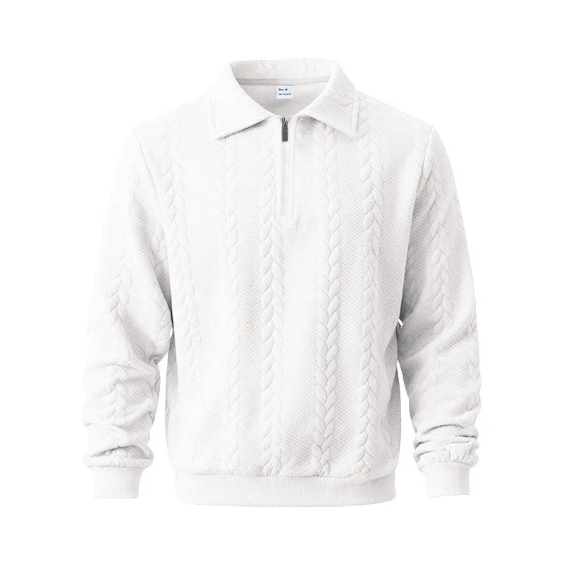 Herren nan strukturierter Strickpullover mit halbem Reißverschluss, Polokragen und Zopfmuster Drune