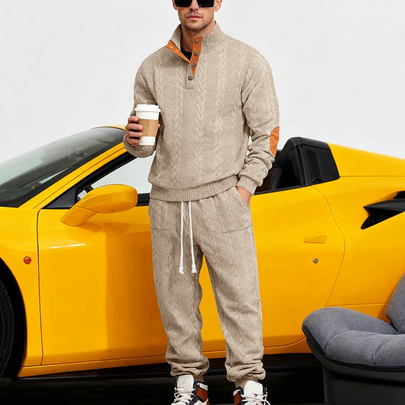 Herren nan Strick-Relax-Set mit Zopfmuster-Halbkragenpullover und Kordel-Jogger Drune