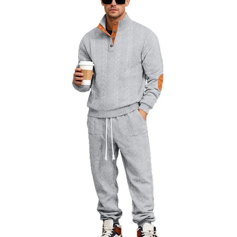 Herren nan Strick-Relax-Set mit Zopfmuster-Halbkragenpullover und Kordel-Jogger Drune