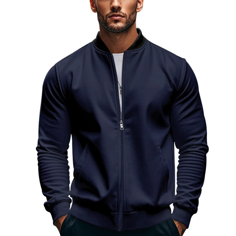 Herren nan schmale Zip-Bomberjacke aus weichem Sweat mit Stehkragen und seitlichen Eingrifftaschen Drune