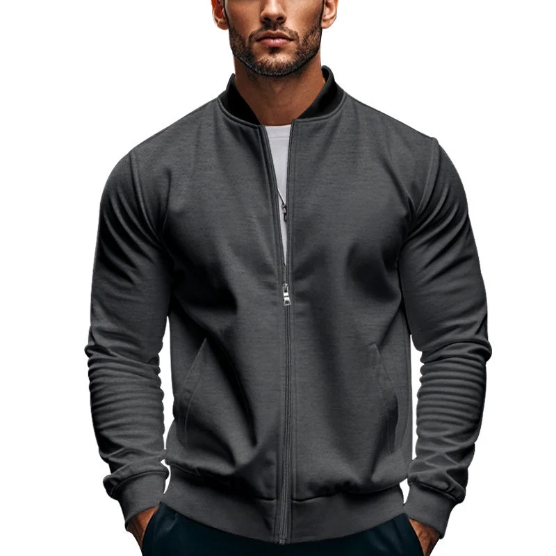 Herren nan schmale Zip-Bomberjacke aus weichem Sweat mit Stehkragen und seitlichen Eingrifftaschen Drune