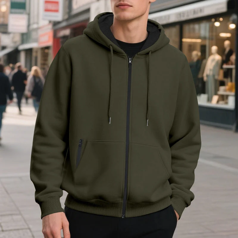 Herren nan oversized Zip-Hoodie mit durchgehendem Reißverschluss, Kängurutasche und gerippten Bündchen Drune