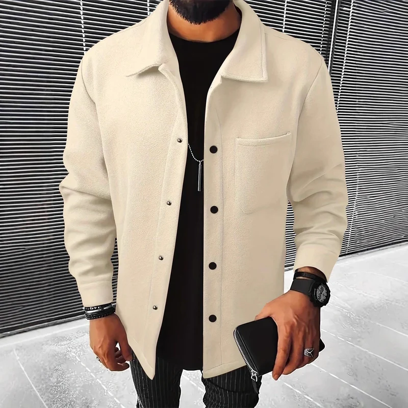 Herren nan minimalistische Hemdjacke aus softem Fleece mit verdeckter Druckknopfleiste und aufgesetzter Brusttasche Drune