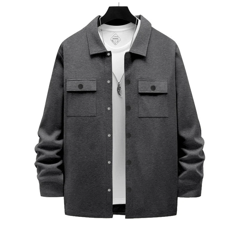 Herren nan Overshirt-Jacke mit Brustklappen, lockerer Passform und durchgehender Knopfleiste Drune