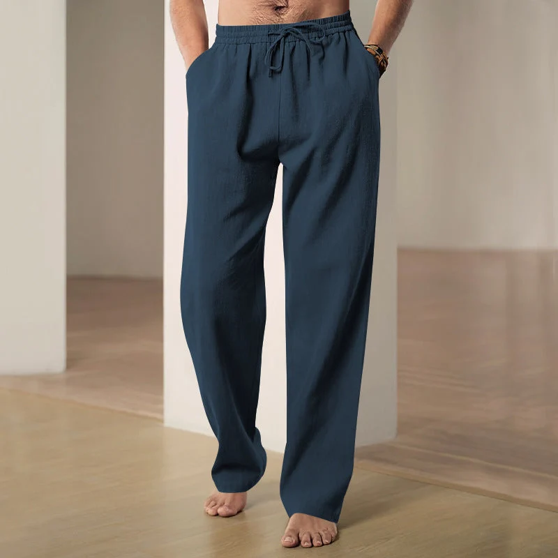 Herren nan lockere Leinen-Hose mit Elastikbund und Seitentaschen Drune