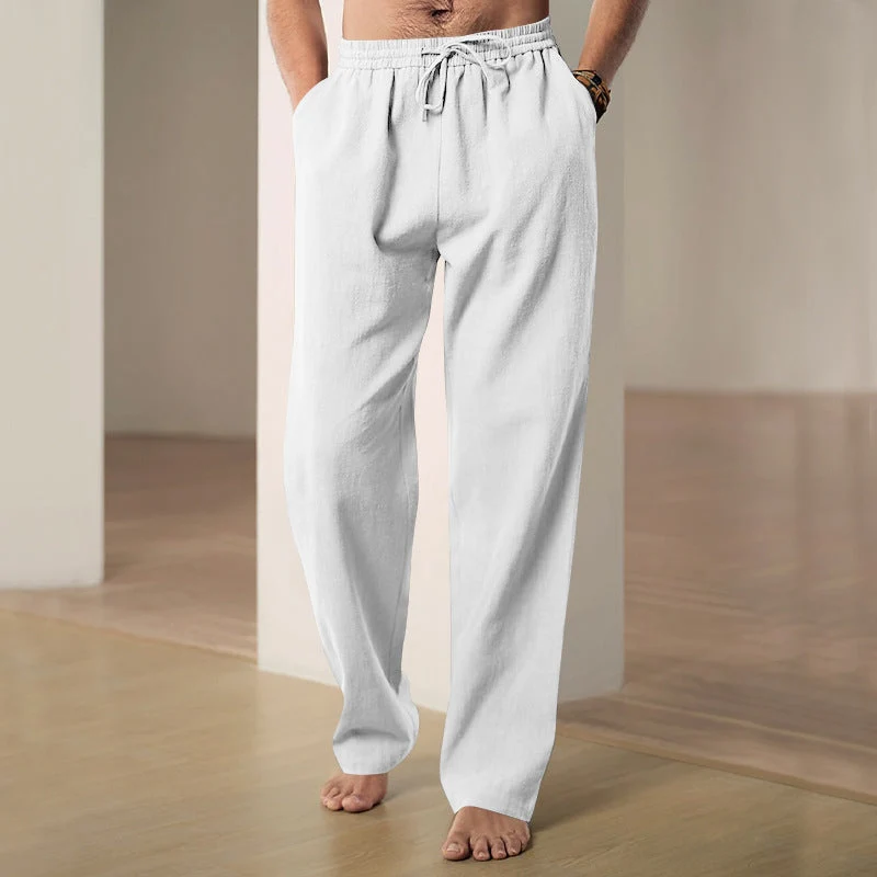 Herren nan lockere Leinen-Hose mit Elastikbund und Seitentaschen Drune