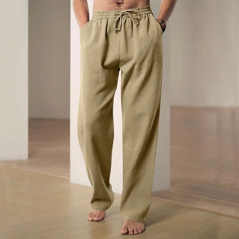 Herren nan lockere Leinen-Hose mit Elastikbund und Seitentaschen Drune