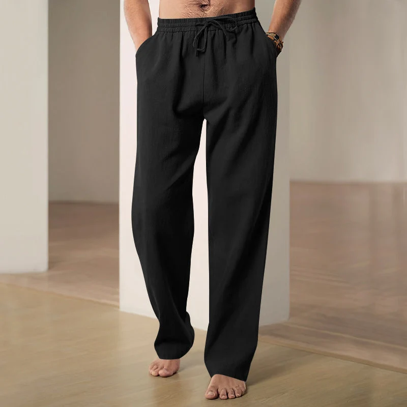 Herren nan lockere Leinen-Hose mit Elastikbund und Seitentaschen Drune