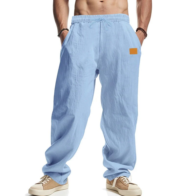 Herren nan lässige Oversize-Leinen-Jogginghose mit Elastikbund, Kordelzug und seitlichen Eingrifftaschen Drune