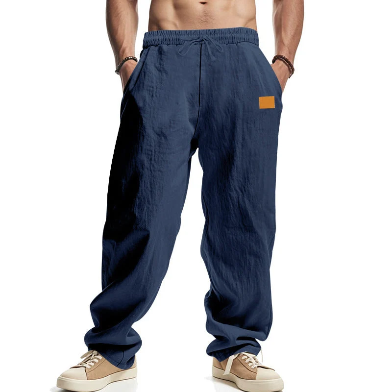 Herren nan lässige Oversize-Leinen-Jogginghose mit Elastikbund, Kordelzug und seitlichen Eingrifftaschen Drune