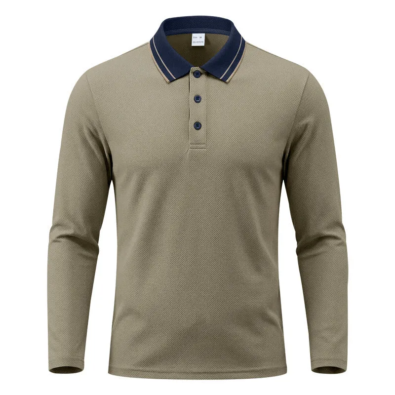 Herren nan langärmliges Piqué-Poloshirt mit Kontrastkragen und Dreiknopfleiste Drune