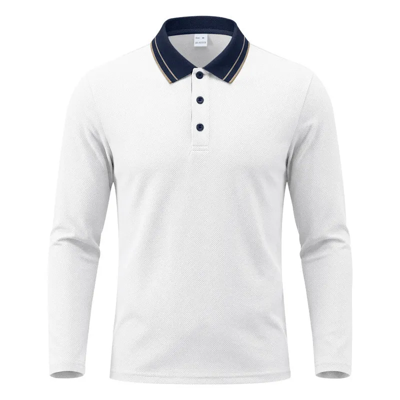 Herren nan langärmliges Piqué-Poloshirt mit Kontrastkragen und Dreiknopfleiste Drune