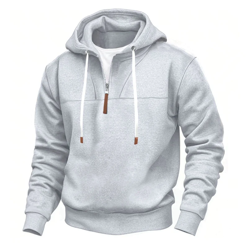 Herren nan Kapuzenpullover mit halbem Reißverschluss, weichem Innenfutter und Leder-Details Drune