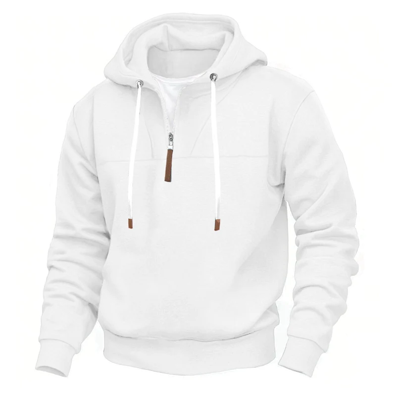 Herren nan Kapuzenpullover mit halbem Reißverschluss, weichem Innenfutter und Leder-Details Drune