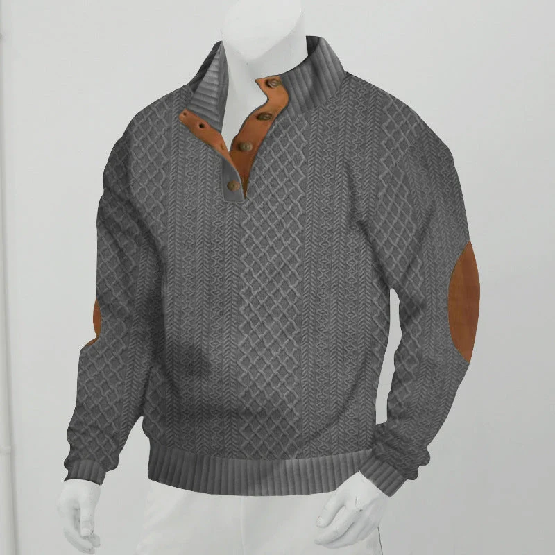 Herren nan grobstrukturierter Halfzip-Strickpullover mit kontrastreicher Knopfleiste und Ellbogenpatches Drune