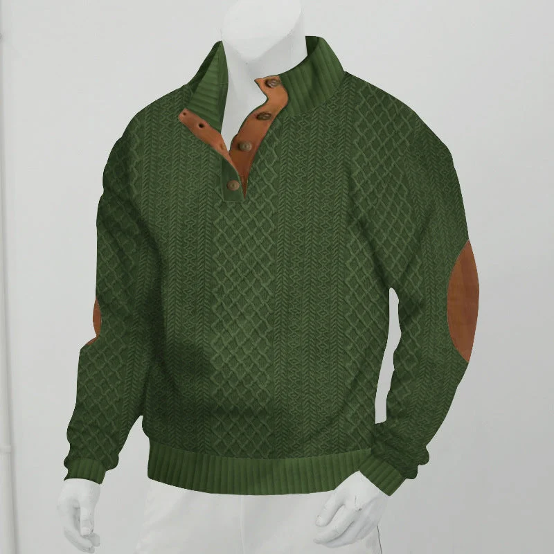 Herren nan grobstrukturierter Halfzip-Strickpullover mit kontrastreicher Knopfleiste und Ellbogenpatches Drune