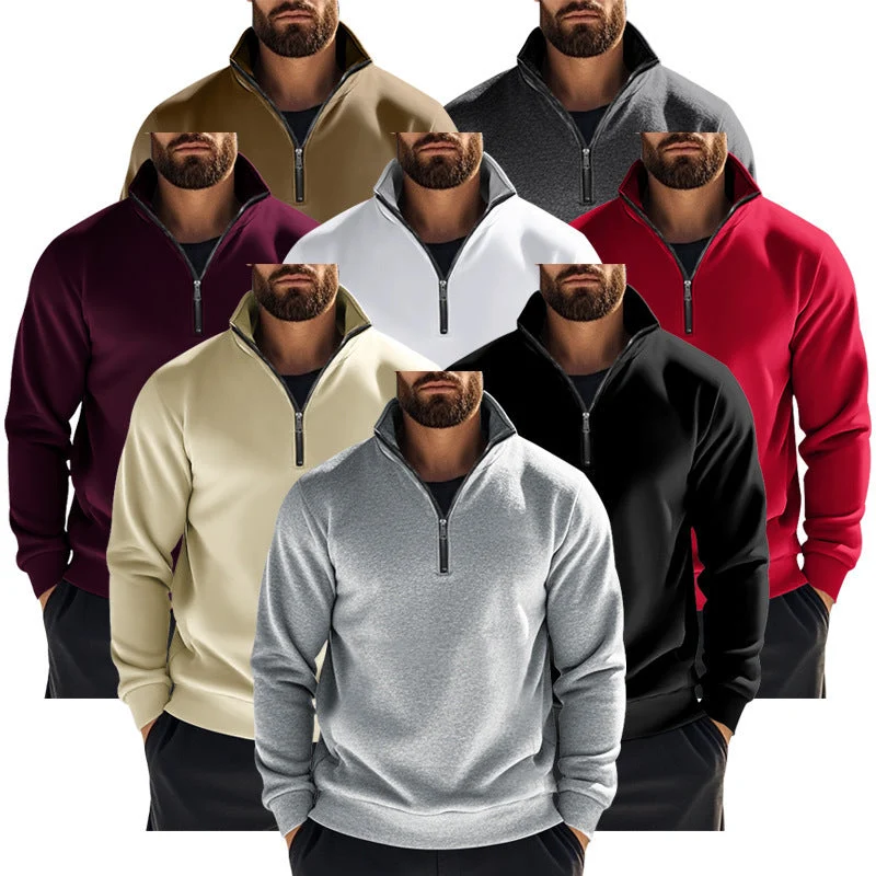 Herren nan halbhoher Reißverschluss-Sweatpullover mit Stehkragen weichem Fleecefutter und elastischen Bündchen Drune
