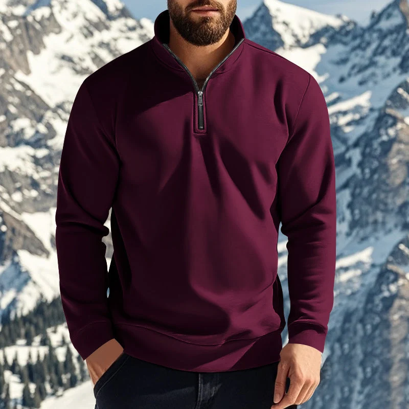 Herren nan halbhoher Reißverschluss-Sweatpullover mit Stehkragen weichem Fleecefutter und elastischen Bündchen Drune