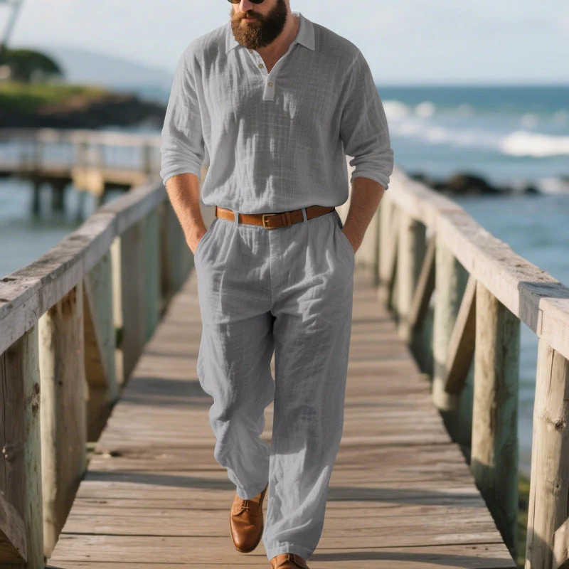 Herren nan elegante Leinenhose mit Bundfalten, geradem Bein und verdecktem Hakenverschluss Drune