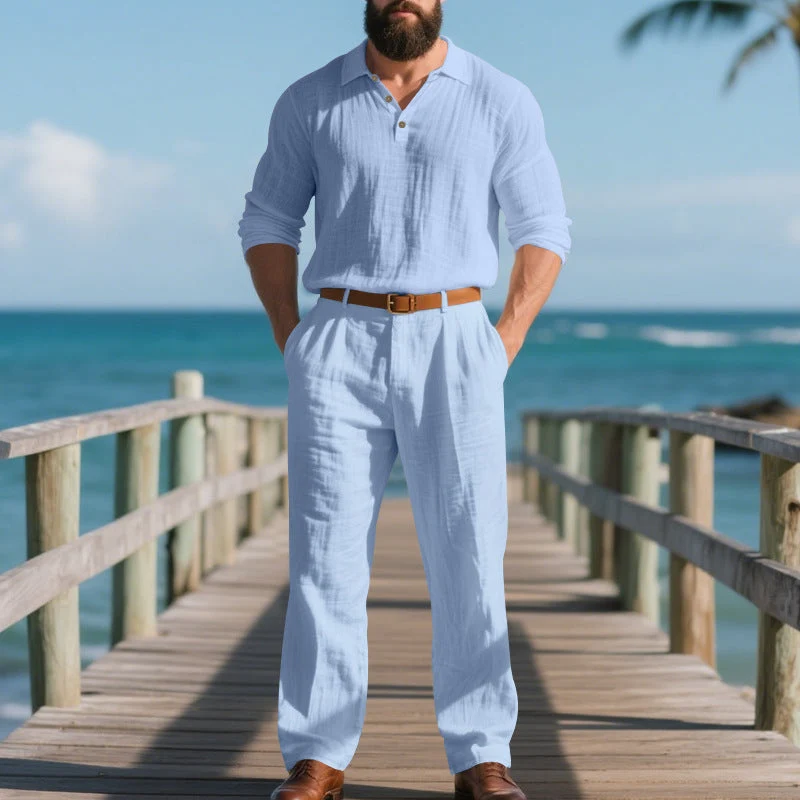 Herren nan elegante Leinenhose mit Bundfalten, geradem Bein und verdecktem Hakenverschluss Drune