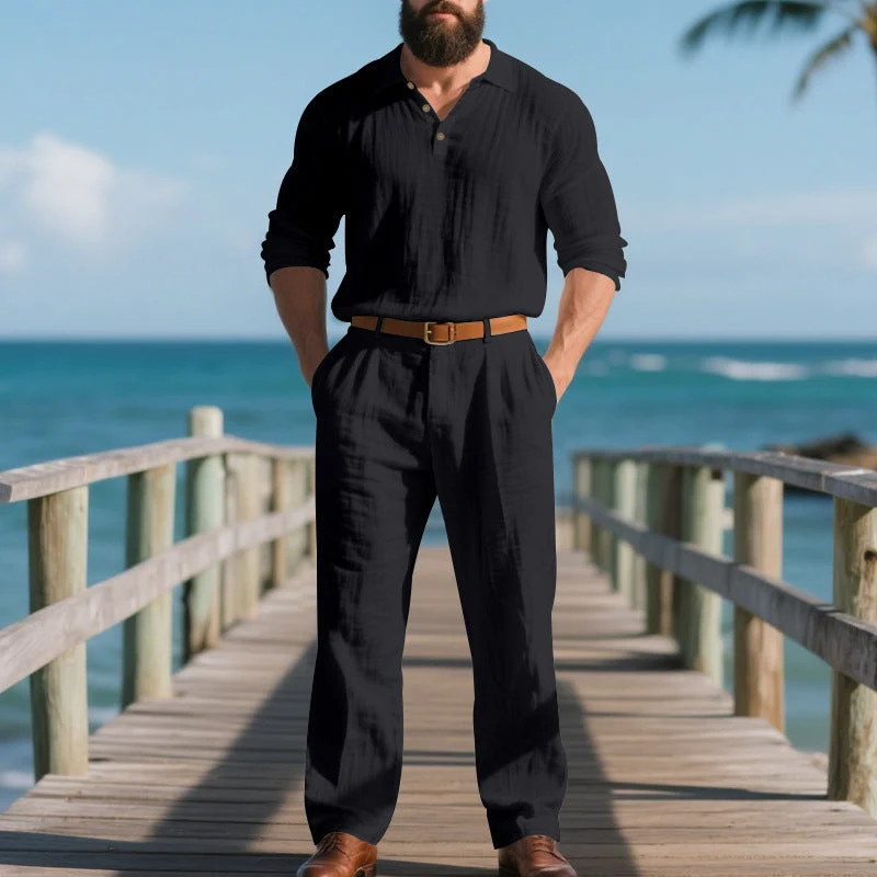 Herren nan elegante Leinenhose mit Bundfalten, geradem Bein und verdecktem Hakenverschluss Drune