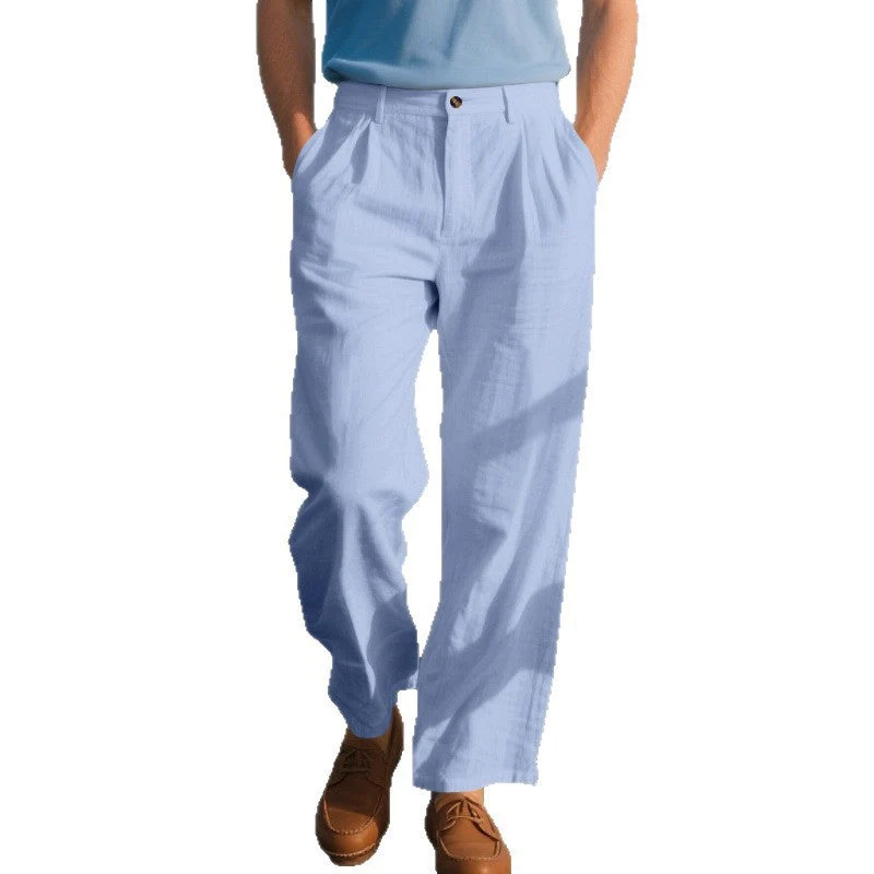 Herren nan elegante Leinenhose mit weitem Bein und Bundfalten Drune