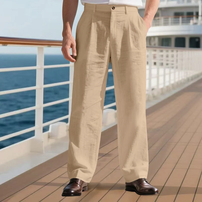 Herren nan elegante Leinenhose mit weitem Bein und Bundfalten Drune