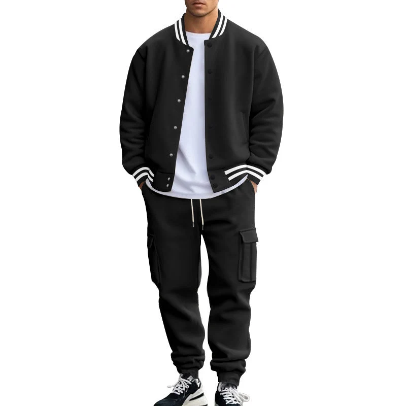 Herren nan College-Bomberjacke mit kontrastbündchen und Cargo-Jogginghose Set Drune