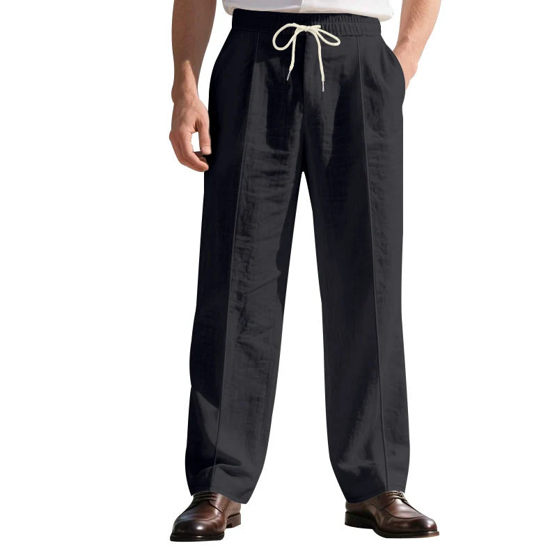 Herren nan elegante Leinenhose mit Bügelfalte Tunnelzugbund und weitem Bein Drune