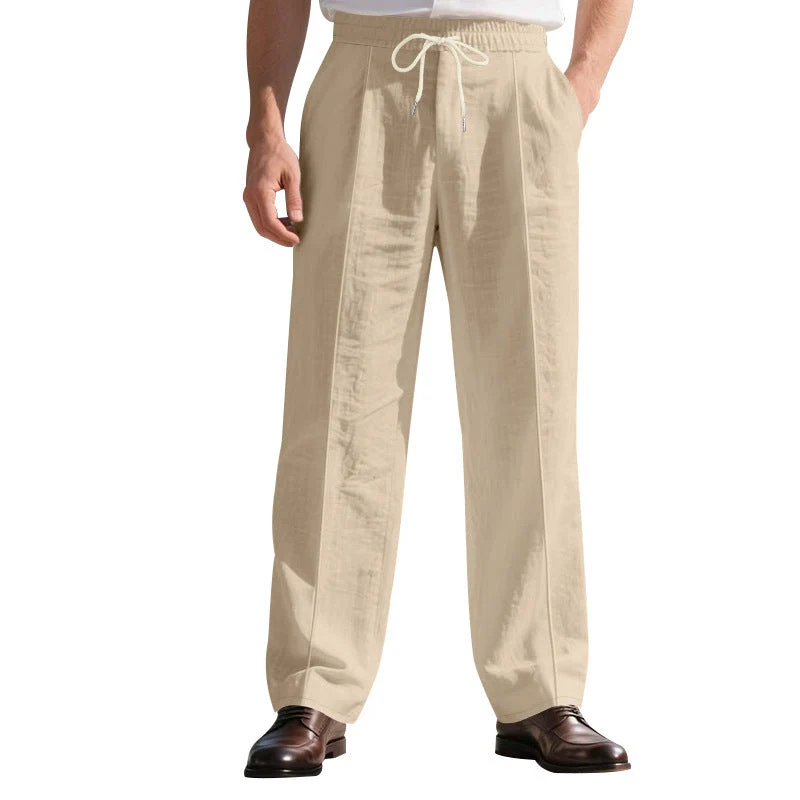 Herren nan elegante Leinenhose mit Bügelfalte Tunnelzugbund und weitem Bein Drune