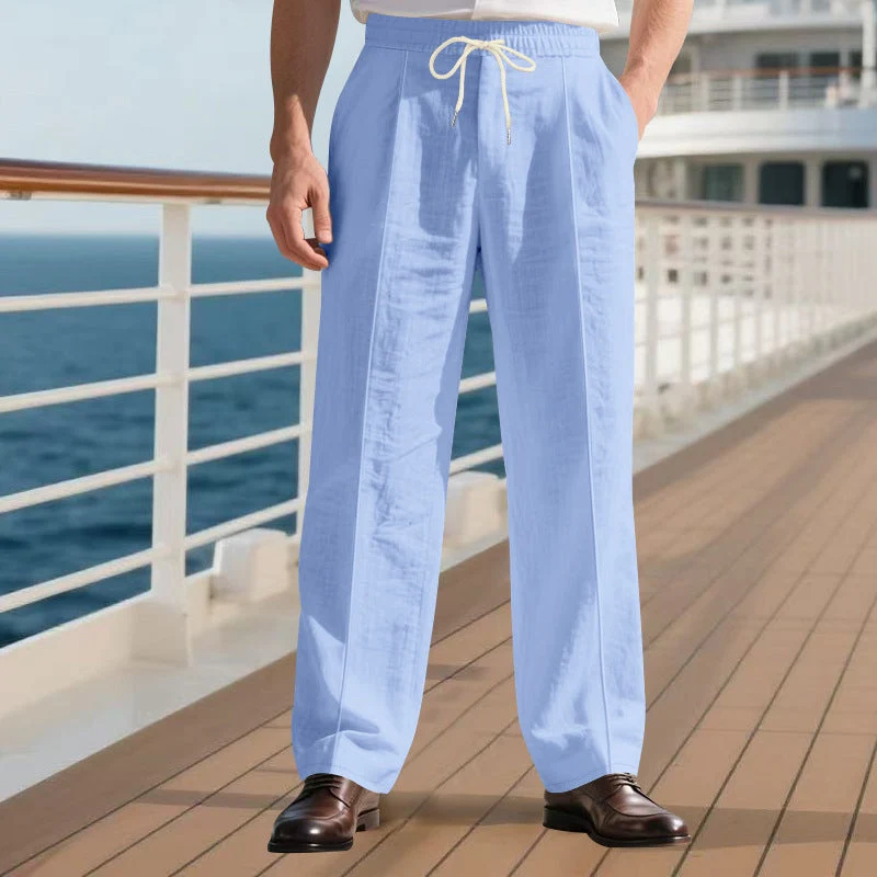 Herren nan elegante Leinenhose mit Bügelfalte Tunnelzugbund und weitem Bein Drune