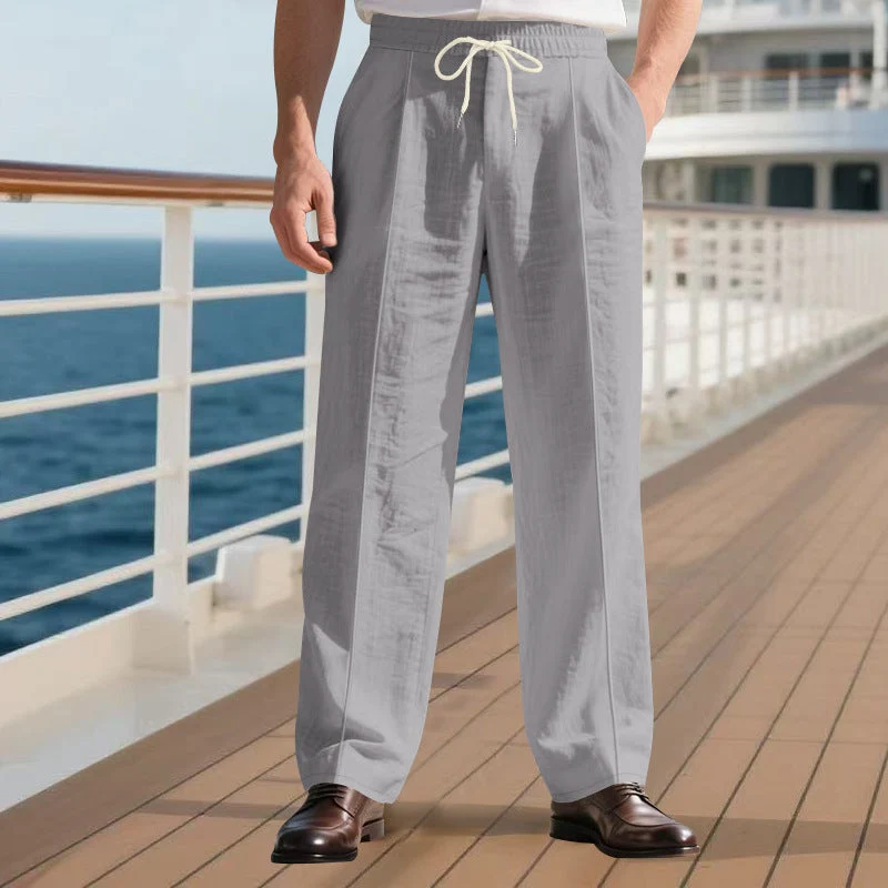 Herren nan elegante Leinenhose mit Bügelfalte Tunnelzugbund und weitem Bein Drune