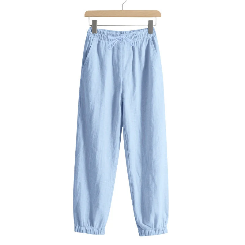 Damen nan relaxed-fit Haremshose aus Leinenmix mit Tunnelzugbund und elastischen Knöchelbündchen Drune