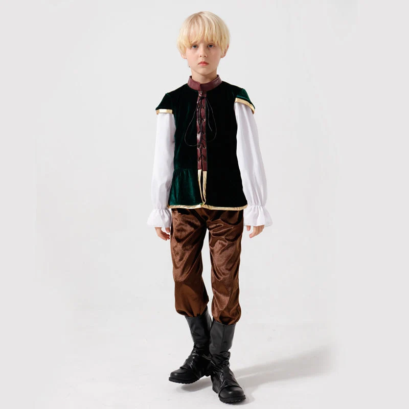 Unisex nan mittelalterliches Kinderkostüm Set mit Samtweste, geraffter Pluderhose und Renaissance-Details Drune