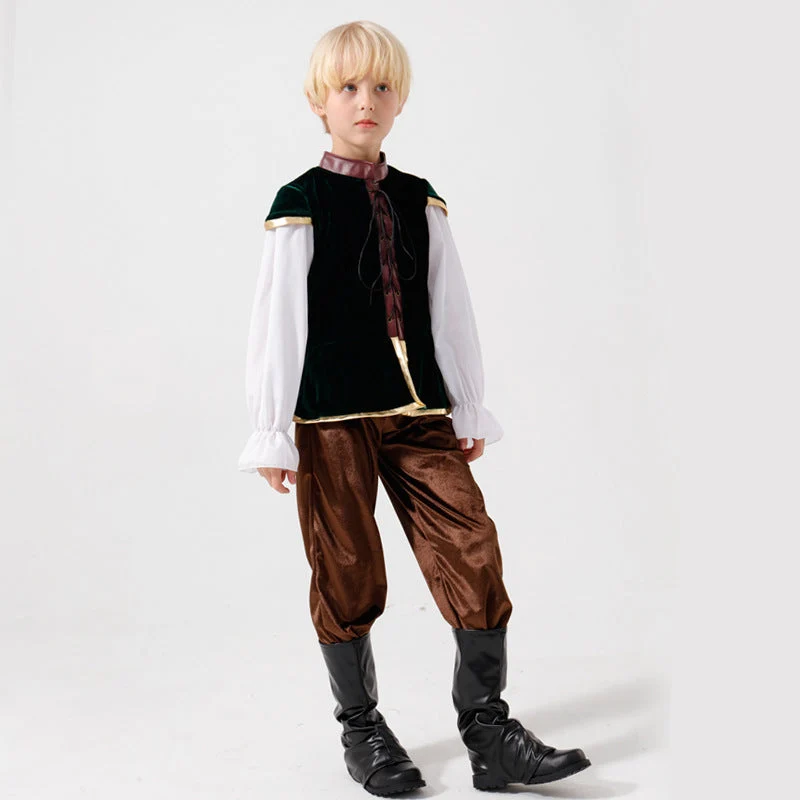 Unisex nan mittelalterliches Kinderkostüm Set mit Samtweste, geraffter Pluderhose und Renaissance-Details Drune