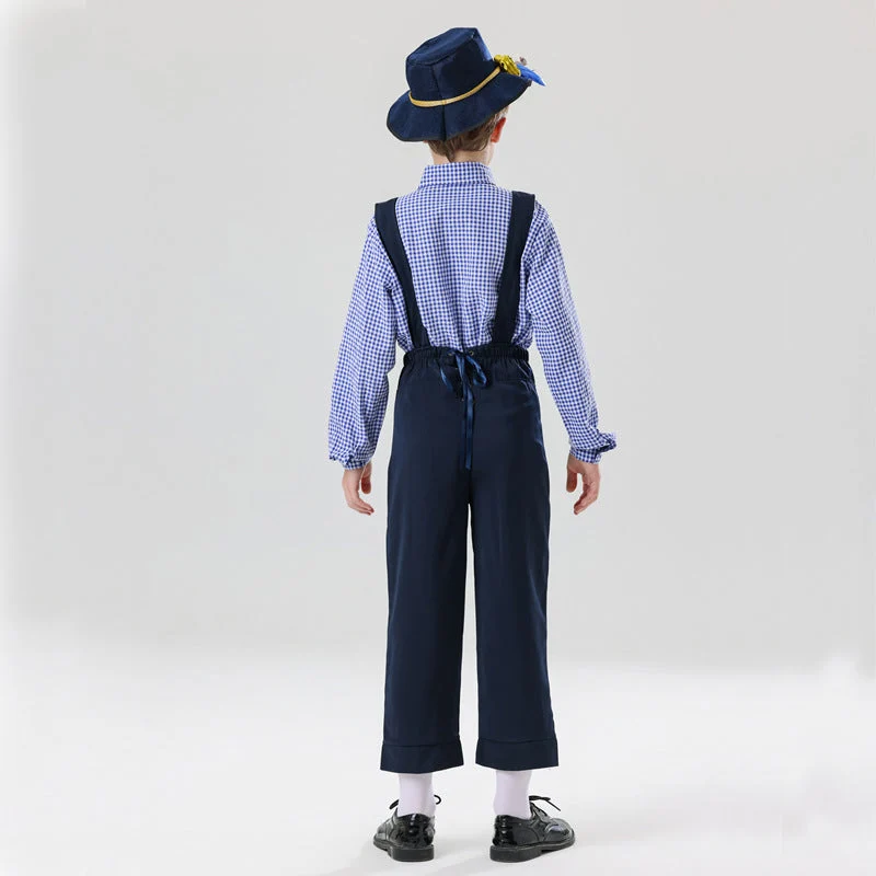 Herren nan bestickte Kindertracht Latzhose mit verstellbaren Hosenträgern und Kontrastnähten Drune