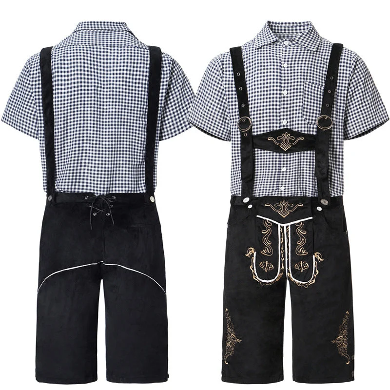 Herren nan traditionelle kurze Trachtenlederhose mit aufwendiger Stickerei und verstellbaren Trägern Drune