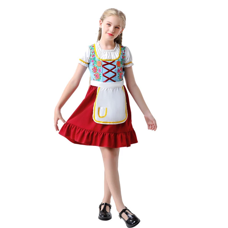 Damen nan traditionelles Dirndlkleid für Kinder mit Schürze und floraler Stickerei Drune